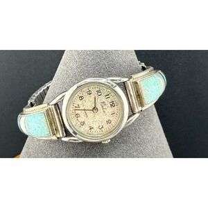 Vintage Nadia Watch Opal Inlay Sterling Silver Tone NEEDS BATTERY